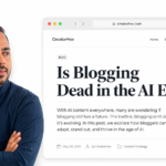 Sachin Prajapati, founder of CreatorHex, standing beside a browser mockup of the blog post titled Is Blogging Dead in the AI Era? on creatorhex.com